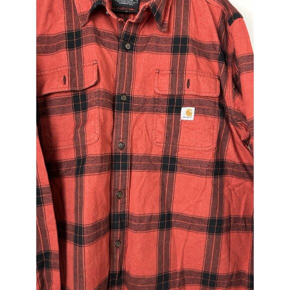 Carhartt Loose Fit Flannel SHIRT ADULT XL TALL RED PLAID OUTDOOR Long Sleeve MEN - Picture 11 of 11
